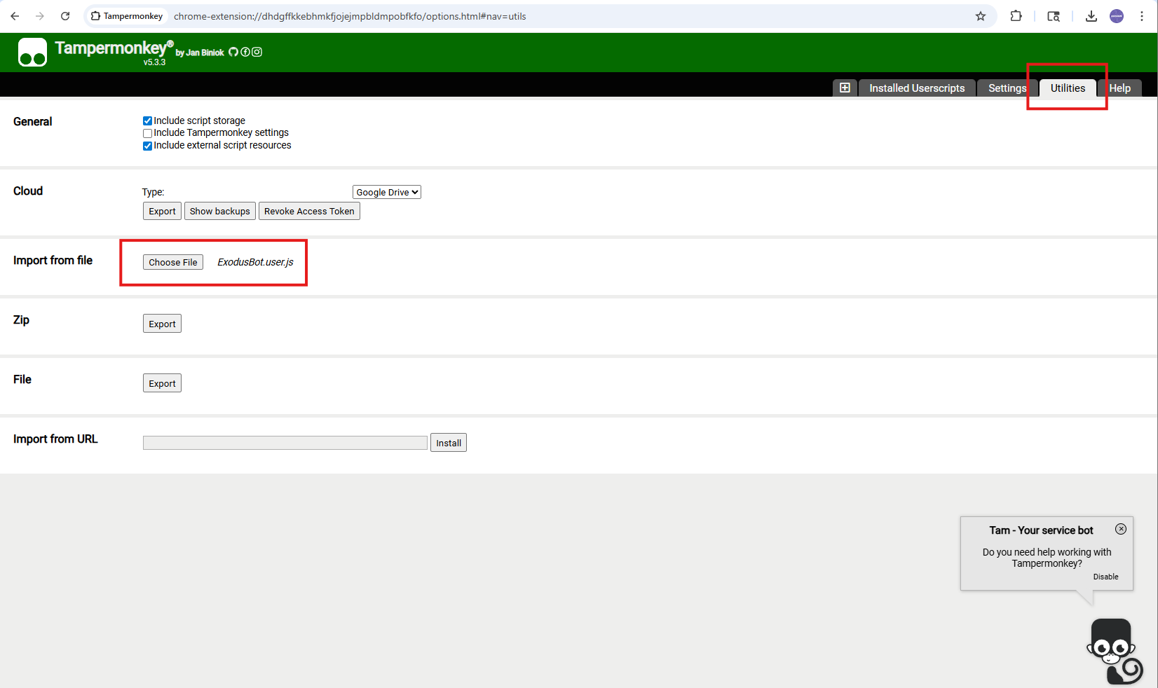 Step 4 - Tap the Utilities Tab and Import Script